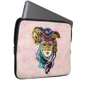 Maskerade Masker op Dusty Pink Brocade Patroon Laptop Sleeve (Voorkant Rechts)