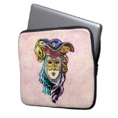 Maskerade Masker op Dusty Pink Brocade Patroon Laptop Sleeve (Voorkant Links)