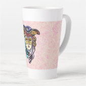 Maskerade Masker op Dusty Pink Brocade Patroon Latte Mok (Rechterhoek)