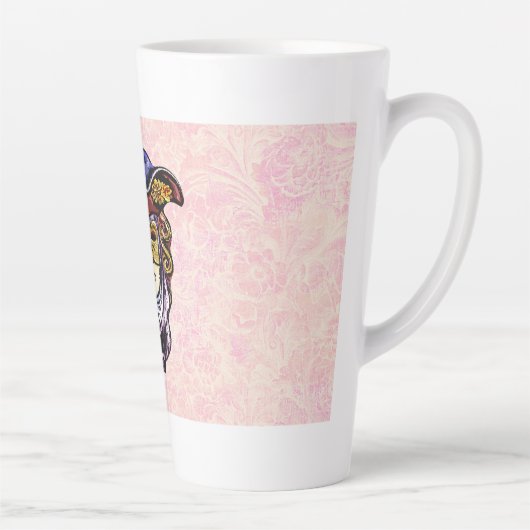 Maskerade Masker op Dusty Pink Brocade Patroon Latte Mok (Rechts)