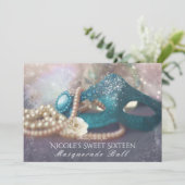 Maskerade Masker & Parels Regenboog Feest Uitnodig Kaart (Staand voorkant)