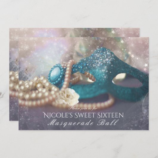 Maskerade Masker & Parels Regenboog Feest Uitnodig Kaart (Voorkant / Achterkant)