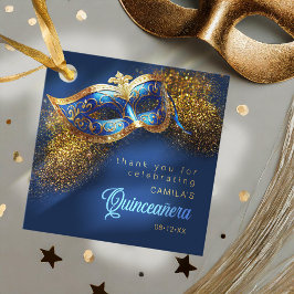 Maskerade Masker Quinceanera Blauw Goud ID1031 Bedankjes Labels