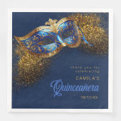 Maskerade Masker Quinceanera Blauw Goud ID1031 Servet (Voorkant)