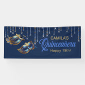 Maskerade Masker Quinceañera Blauw Goud ID1031 Spandoek (Horizontaal)