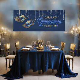 Maskerade Masker Quinceañera Blauw Goud ID1031 Spandoek