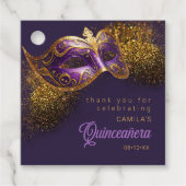 Maskerade Masker Quinceanera Paarse Gouden ID1031 Bedankjes Labels (Voorkant)