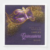 Maskerade Masker Quinceanera Paarse Gouden ID1031 Servet (Voorkant)