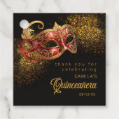Maskerade Masker Quinceanera Rood Goud ID1031 Bedankjes Labels (Voorkant)