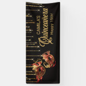 Maskerade Masker Quinceañera Rood Goud ID1031 Spandoek (Verticaal)