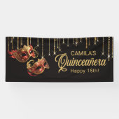 Maskerade Masker Quinceañera Rood Goud ID1031 Spandoek (Horizontaal)