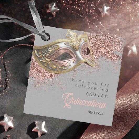 Maskerade Masker Quinceanera Roos Gold ID1031 Bedankjes Labels