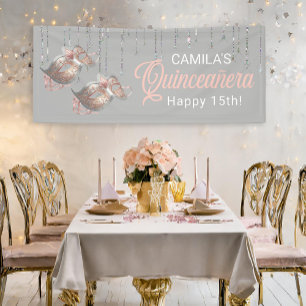 Maskerade Masker Quinceañera Roos Gold ID1031 Spandoek