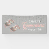 Maskerade Masker Quinceañera Roos Gold ID1031 Spandoek (Horizontaal)