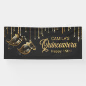 Maskerade Masker Quinceañera Zwart Goud ID1031 Spandoek (Horizontaal)