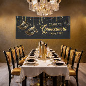 Maskerade Masker Quinceañera Zwart Goud ID1031 Spandoek