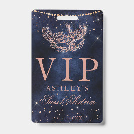 Maskerade masker roos gouden glitter Sweet 16 VIP Badge