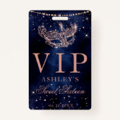 Maskerade masker roos gouden glitter Sweet 16 VIP Badge (Voorkant)