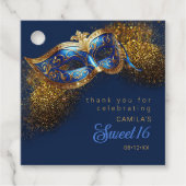 Maskerade Masker Sweet 16 Blauw Goud ID1032 Bedankjes Labels (Voorkant)