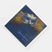 Maskerade Masker Sweet 16 Blauw Goud ID1032 Servet (Hoek)