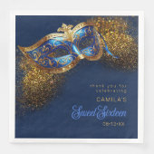 Maskerade Masker Sweet 16 Blauw Goud ID1032 Servet (Voorkant)