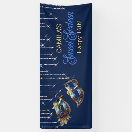 Maskerade Masker Sweet 16 Blauw Goud ID1032 Spandoek (Verticaal)