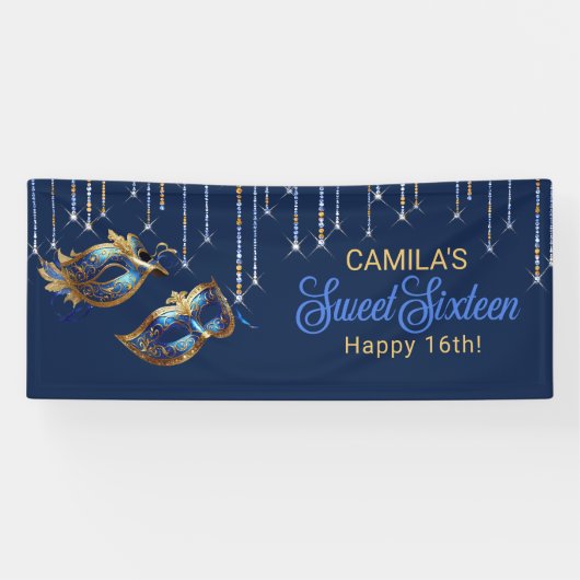 Maskerade Masker Sweet 16 Blauw Goud ID1032 Spandoek (Horizontaal)