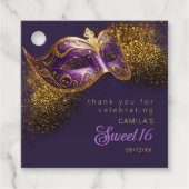 Maskerade Masker Sweet 16 Paarse Goud ID1032 Bedankjes Labels (Voorkant)