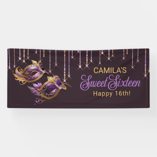 Maskerade Masker Sweet 16 Paarse Goud ID1032 Spandoek (Horizontaal)