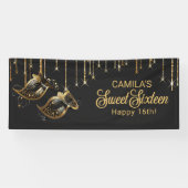 Maskerade Masker Sweet 16 Zwart Goud ID1032 Spandoek (Horizontaal)