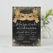 Maskerade Masker Zwart Goud Glitter Quinceanera Kaart (Staand voorkant)