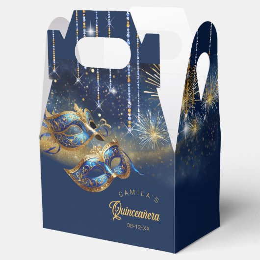 Maskerade Maskers Quinceanera Blauw Goud ID1031 Bedankdoosjes (Geopend)