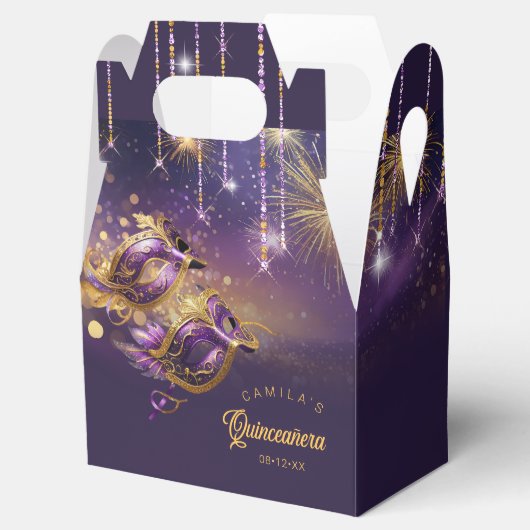 Maskerade Maskers Quinceanera Paarse Goud ID1031 Bedankdoosjes (Geopend)