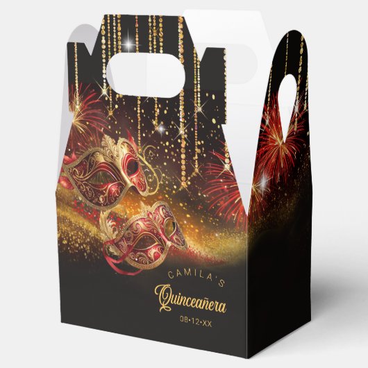 Maskerade Maskers Quinceanera Rood Goud ID1031 Bedankdoosjes (Geopend)