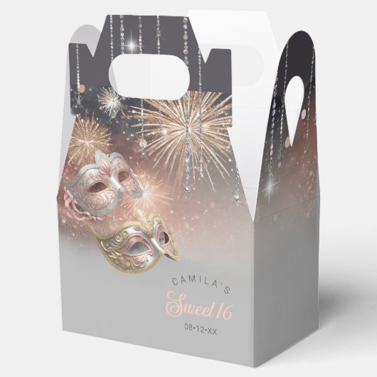 Maskerade Maskers Sweet Zestien Roos Goud ID1032 Bedankdoosjes (Geopend)