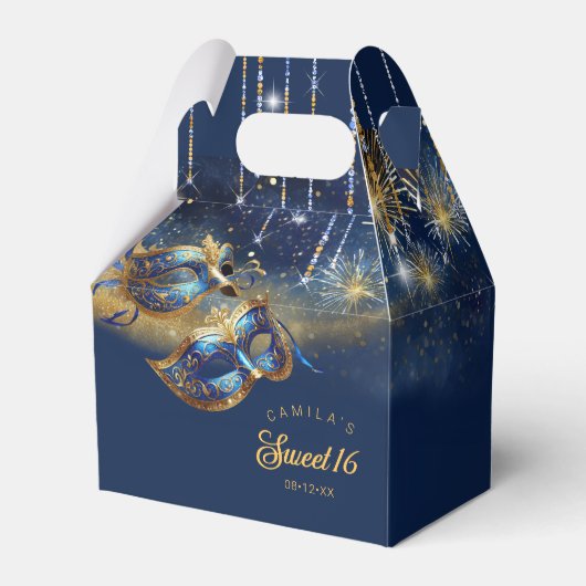 Maskerade Maskers Zoet Zestien Blauw Goud ID1032 Bedankdoosjes (Voorkant Zijde)
