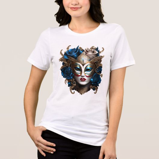 Maskerade-oogmasker blauw goud roos bloemen Veneti Tri-Blend Shirt (Voorkant)