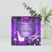 Maskerade Paarse Glitter Hakken Feest Kaart (Staand voorkant)