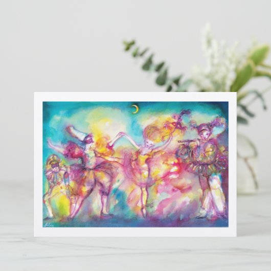 MASKERADE PARTIJ, Mardi Gras Maskers, Dance, Muzie Kaart (Staand voorkant)