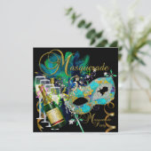Maskerade Party Maskers Zwart Goud Blauwgroen Kaart (Staand voorkant)