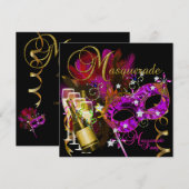 Maskerade Party Masks Zwart Goud Roze Kaart (Voorkant / Achterkant)