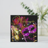Maskerade Party Masks Zwart Goud Roze Kaart (Staand voorkant)