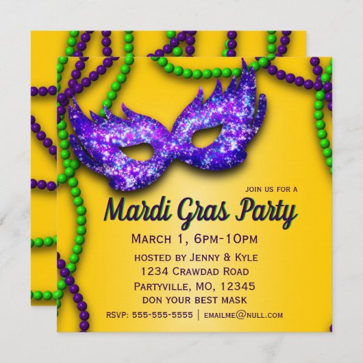 Maskerade Party Paarse Masker Uitnodigingen (Voorkant / Achterkant)
