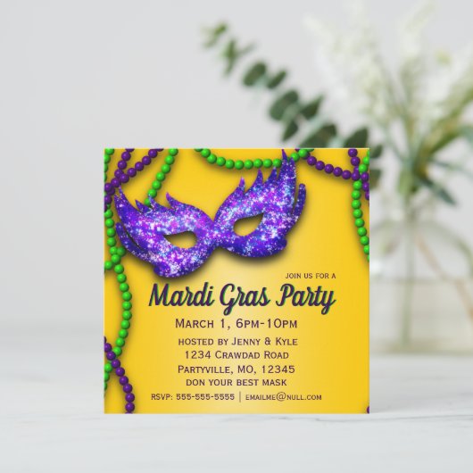 Maskerade Party Paarse Masker Uitnodigingen (Staand voorkant)