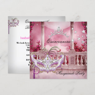 Maskerade Quinceanera 15 Roze Verjaardagsfeest Kaart