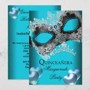 Maskerade Quinceanera 15 Turquoise Verjaardagsfees Kaart