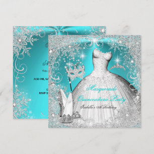 Maskerade Quinceanera Feest Turkoois Wit Sneeuwvlo Kaart