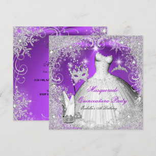 Maskerade Quinceanera Paars Zilver Sneeuwvlokken Kaart