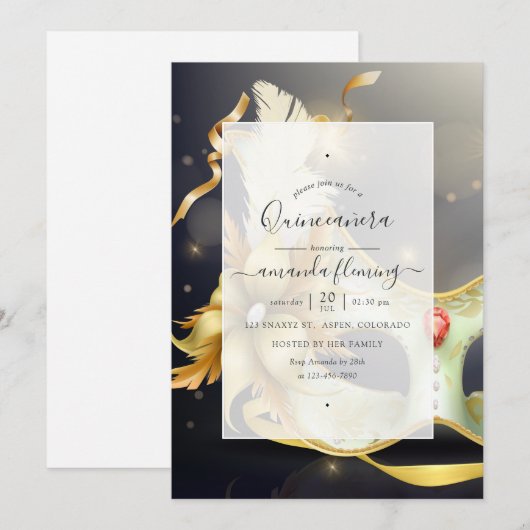 Maskerade Quinceañera Uitnodiging (Voorkant / Achterkant)