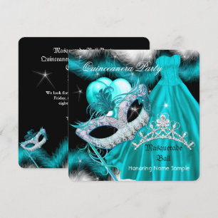 Maskerade Quinceanera Verjaardagsfeest Teal 2 Kaart